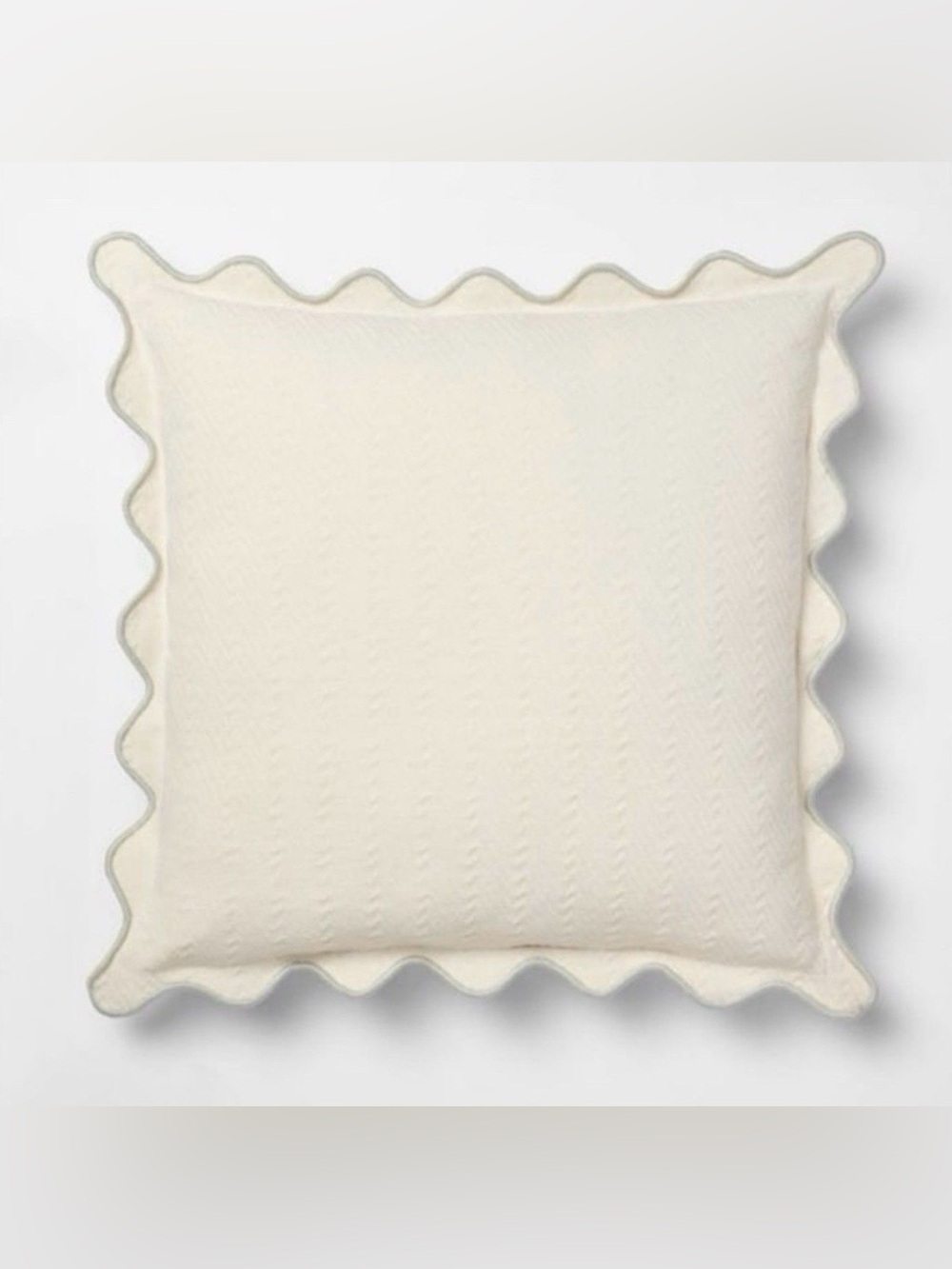 Threshold Square Herringbone Pillow Cream Green Scalloped Edge NEW
